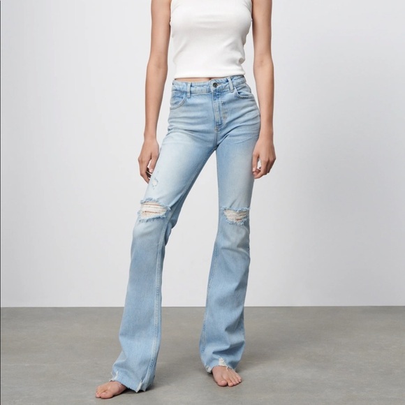 ZARA Z1975 Light Blue High Rise Flared Jeans Size 6 Flared Leg BNWT - Picture 6 of 7